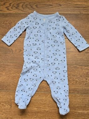 Carter's Light Blue Footed Pajamas with Bear & Lightning Print Size 9 Months